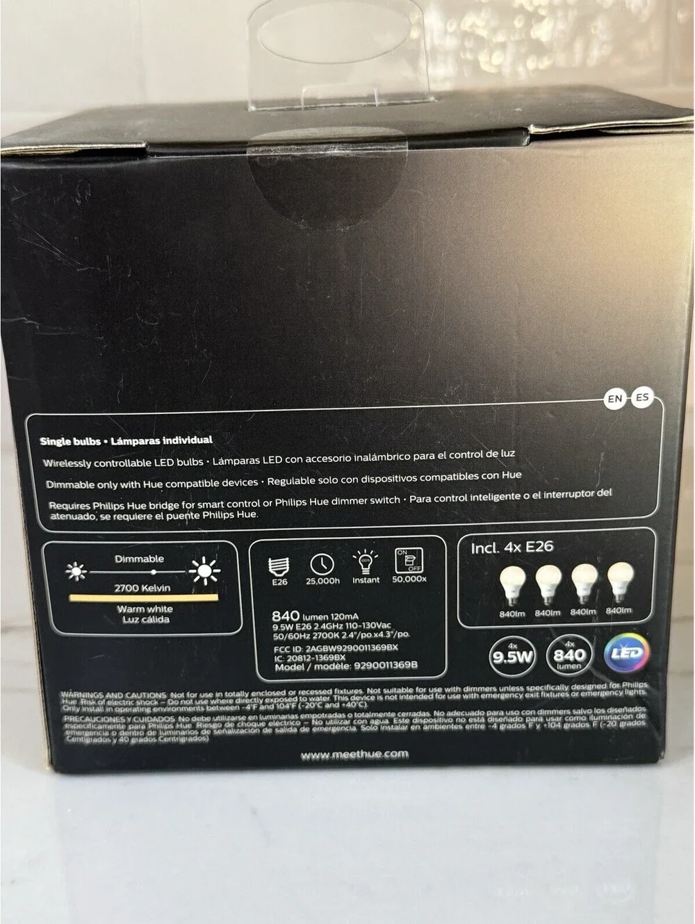 Philips Hue White A19 / E26 Smart LED Bulb (4-Pack) 4 x 9.5W White